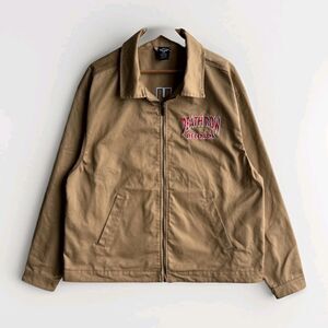 Death Row Records Bomber Jacket Mens Large Khaki Twill Full Zip Embroidered Logo